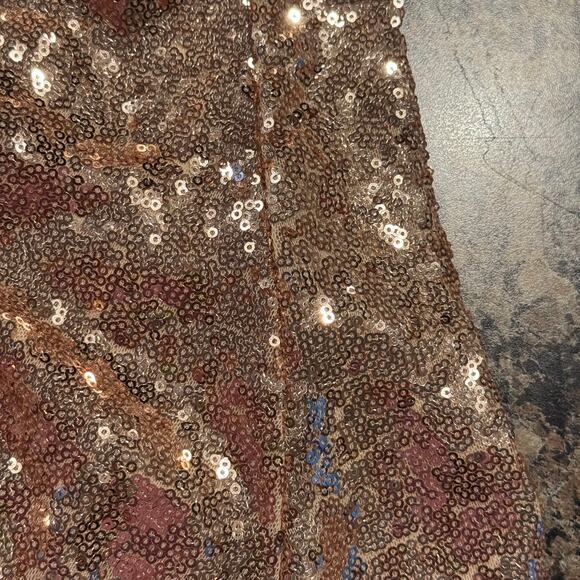 Lulus Dress All Over Sequin Y2K Hollywood Disco Glam Gatsby Rose Gold Small Flaw - Picture 7 of 11